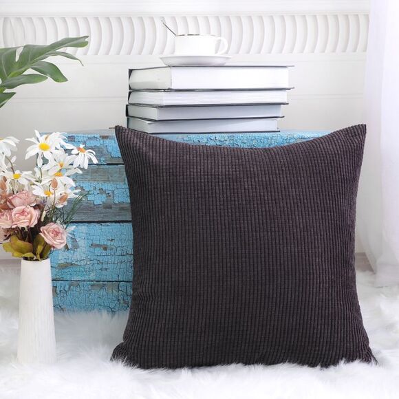 Corduroy Corn Striped Throw Pillow Cover Cushion Cover 18" x 18" Dark Brown - Picture 4 of 6